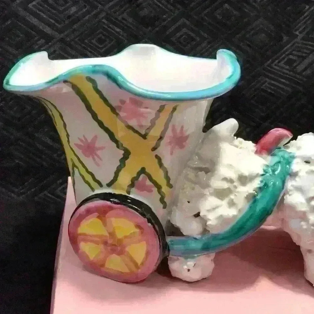 MCM Vintage Poodle Cart Planter Ceramic Made In Italy - Picture 4 of 15